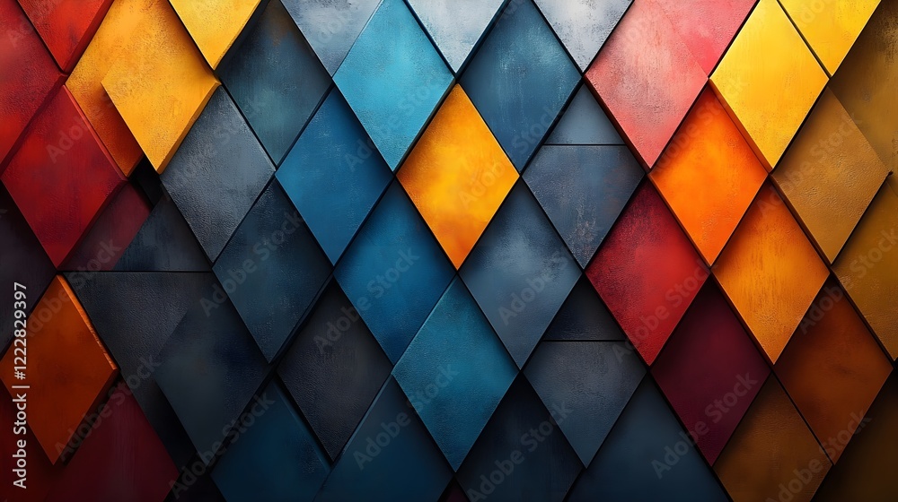 Fototapeta premium A background of interlocking triangles in bold, vibrant colors.