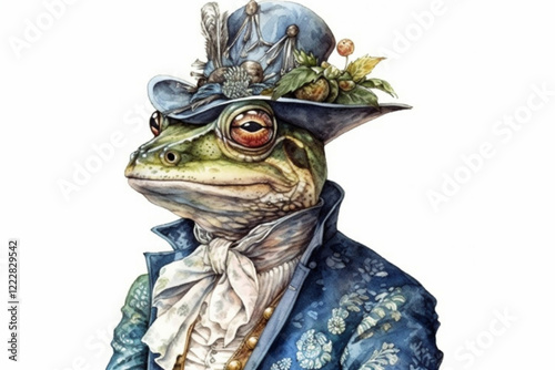 toad in a hat and frock coat., watercolor style, Generative AI photo