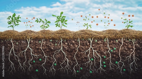 Depiction of nitrogen fixation highlighting the role of bacteria in soil and root nodules