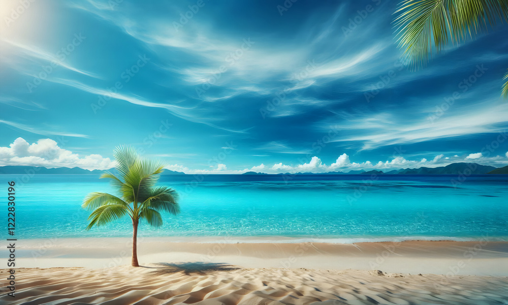 Fototapeta premium Urlaub unter Palmen an einem traumhaften Sandstrand