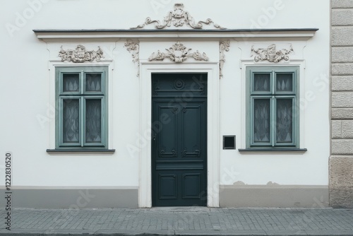 Elegant architecture of a historic building with intricate details and a classic door design in a quiet urban setting during daylight hours