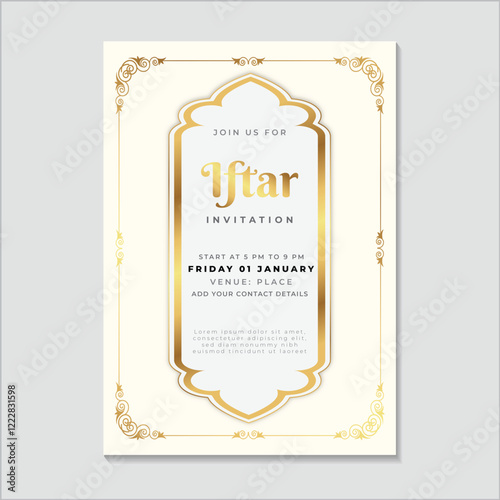 iftar invitation with decorative ornament pattern and lantern