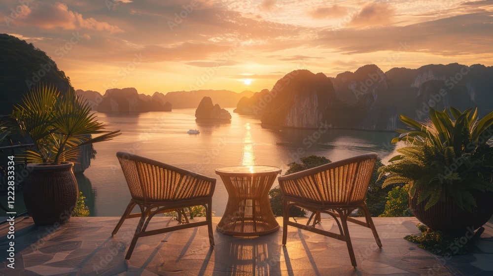 Fototapeta premium Sunset View from a Tranquil Terrace