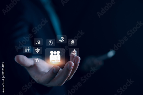 Employee wellbeing concept, Creating benefits and satisfaction program, Fostering a positive work culture and employee engagement, The physical, mental and emotional health.