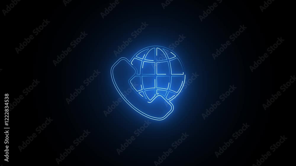 Glowing neon International call icon isolated on black background. HD Video motion graphic animation