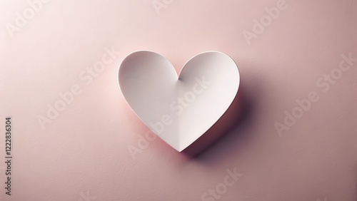 A delicate, empty paper heart isolated on a soft pink background, with subtle texture and gentle curves
