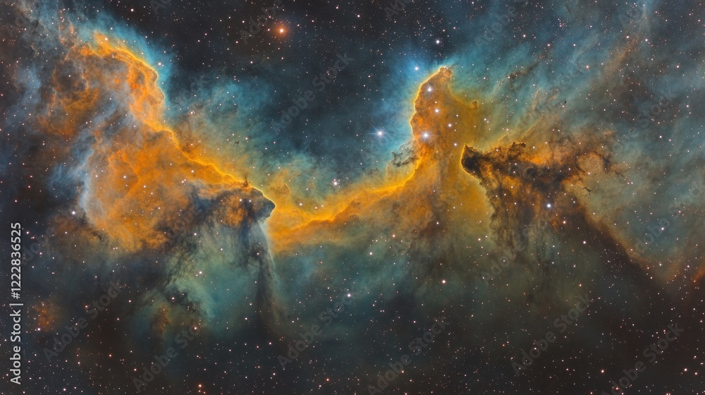 Fototapeta premium Celestial Nebula Twin Pillars of Cosmic Dust and Gas
