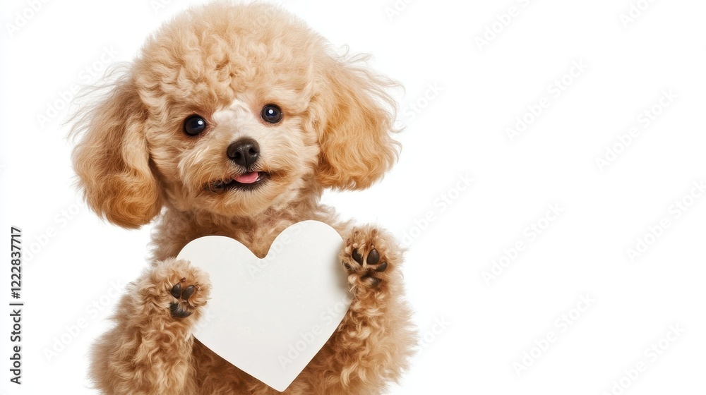 Playful Poodle Standing on Hind Legs with Heart-Shaped Card Playful Poodle Standing on Hind Legs with Heart-Shaped Card