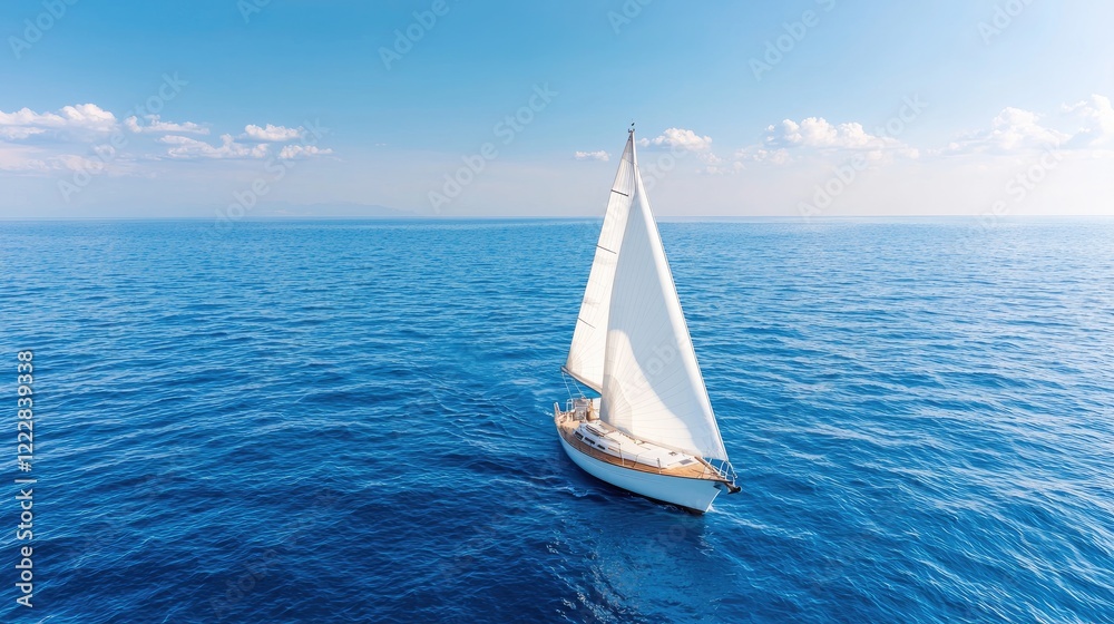 Obraz premium Sailing yacht on calm ocean, sunny day, travel and leisure