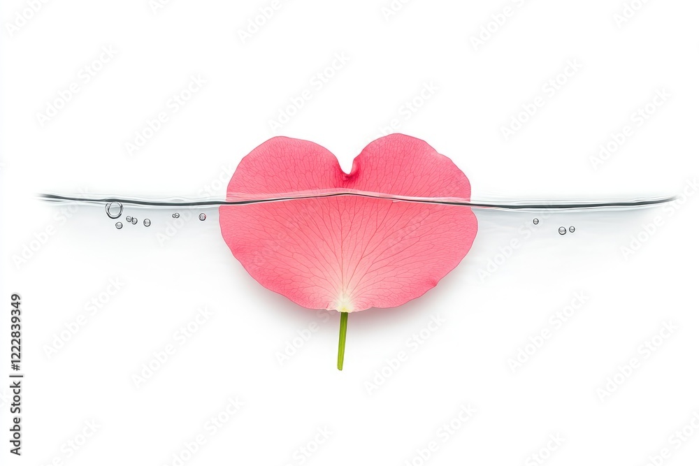 A delicate pink rose petal floats gracefully on the water's surface, creating a serene and tranquil scene A delicate pink rose petal floats gracefully on the water's surface, creating a serene and tranquil scene