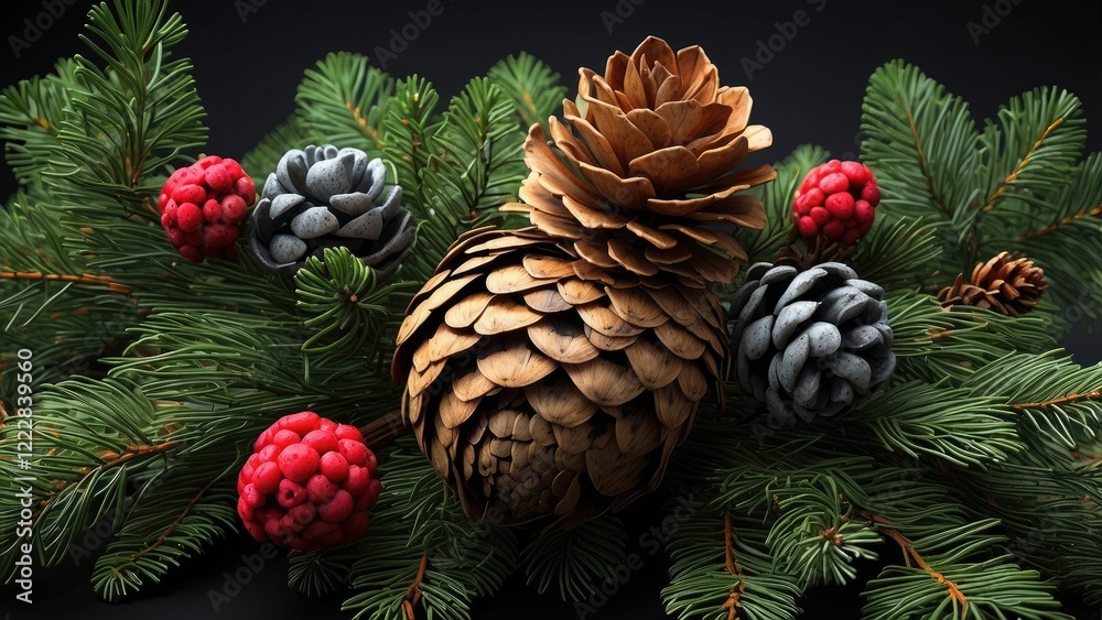Fototapeta premium A festive arrangement featuring green pine branches,