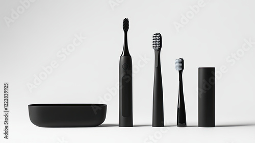 Sleek collection of minimal toothbrushes and accessories in black