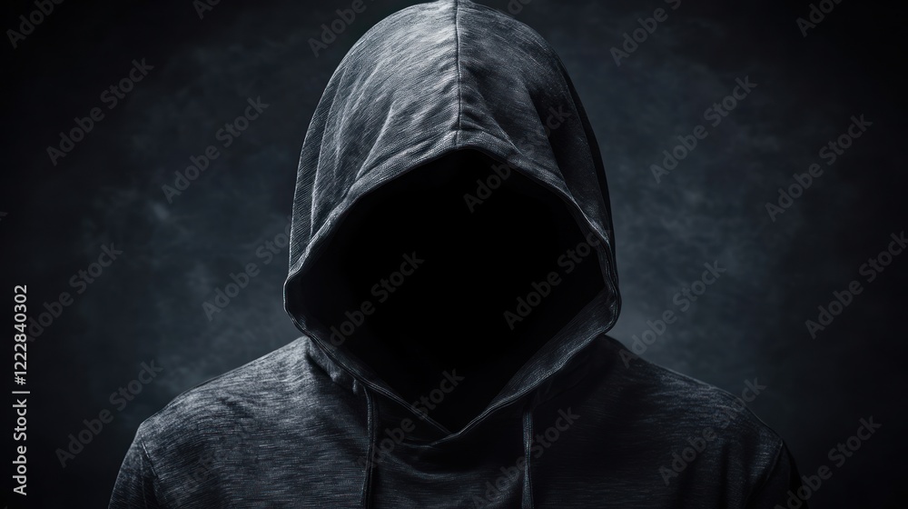 Hooded Figure Hidden In Shadowy Darkness