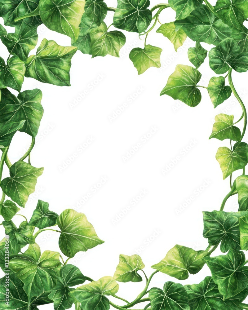 A decorative border of lush green ivy leaves framing a blank space. A decorative border of lush green ivy leaves framing a blank space.