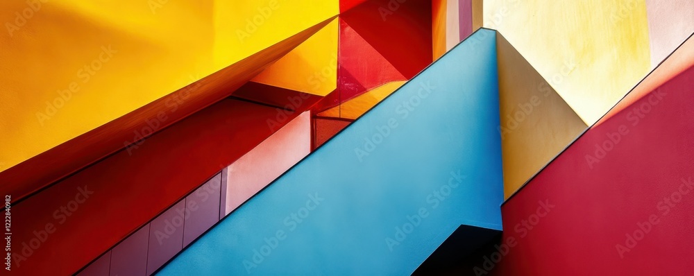 Fototapeta premium Colorful geometric architectural abstract with red, yellow, and blue angles