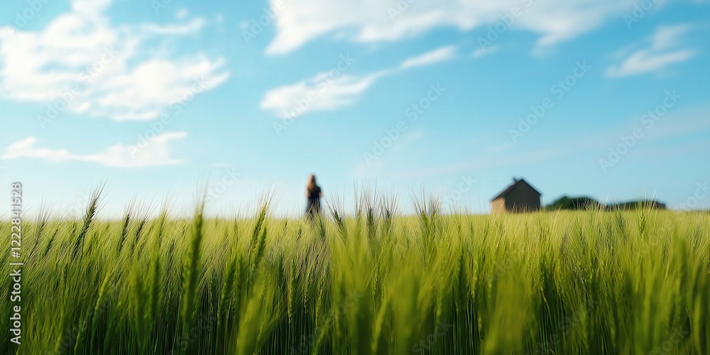 A UK barley field during early summer, with tall green stalks swaying gently in the wind A UK barley field during early summer, with tall green stalks swaying gently in the wind