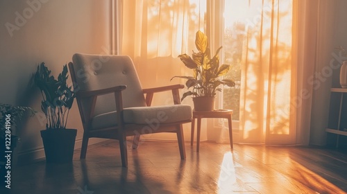 Sunlit Room Featuring Armchair Plants And Window photo