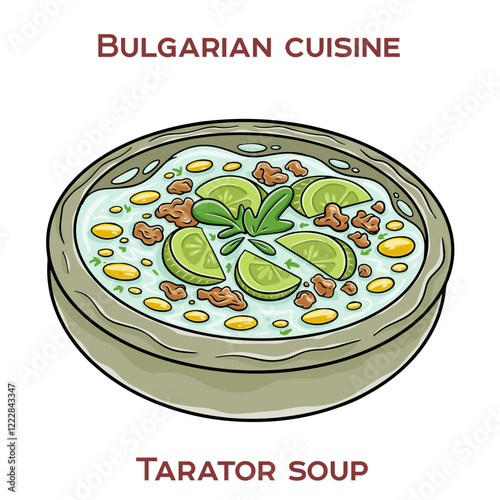 Tarator is a refreshing cold Bulgarian soup made with yogurt, cucumbers, dill, garlic, and crushed walnuts, served chilled as a summer favorite.