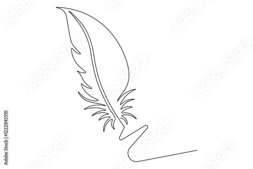 Bird feather Continuous one line art drawing and black white of illustration vector icon