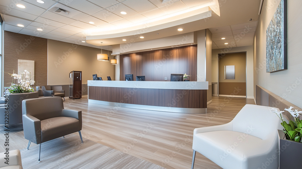 Fototapeta premium Interior of a modern clinic showcasing a doctor's office with a sleek and contemporary workspace design
