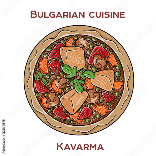 Kavarma is a traditional Bulgarian stew made with marinated meat, vegetables, and spices, slow-cooked to perfection.