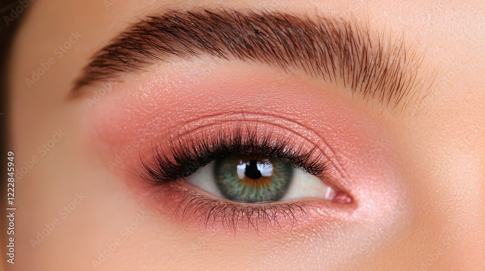 Close-Up of Beautiful Eye with Pink Makeup and Long Lashes Close-Up of Beautiful Eye with Pink Makeup and Long Lashes