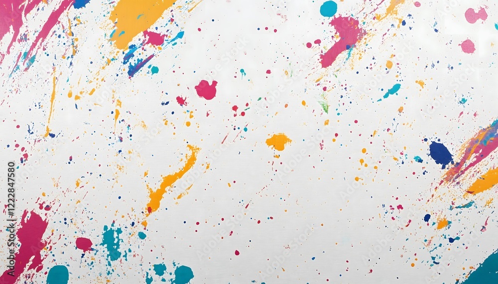Fototapeta premium Wallpaper of colorful paint splatter scattered around on a white background