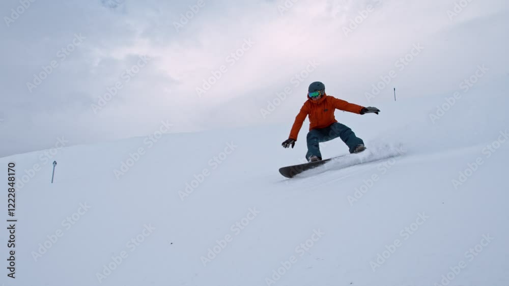 custom made wallpaper toronto digitalSnowboarder Running Down a Ski Slope. Super Slow Motion, 1000 fps. Skiing on Piste Slope in European Alps Mountains, Austria.