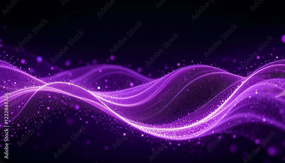 Dynamic glowing particle waves with purple gradients over a dark background Dynamic glowing particle waves with purple gradients over a dark background
