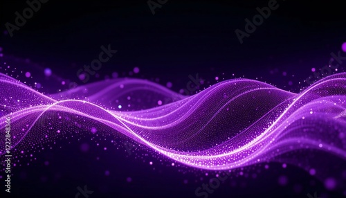 Dynamic glowing particle waves with purple gradients over a dark background