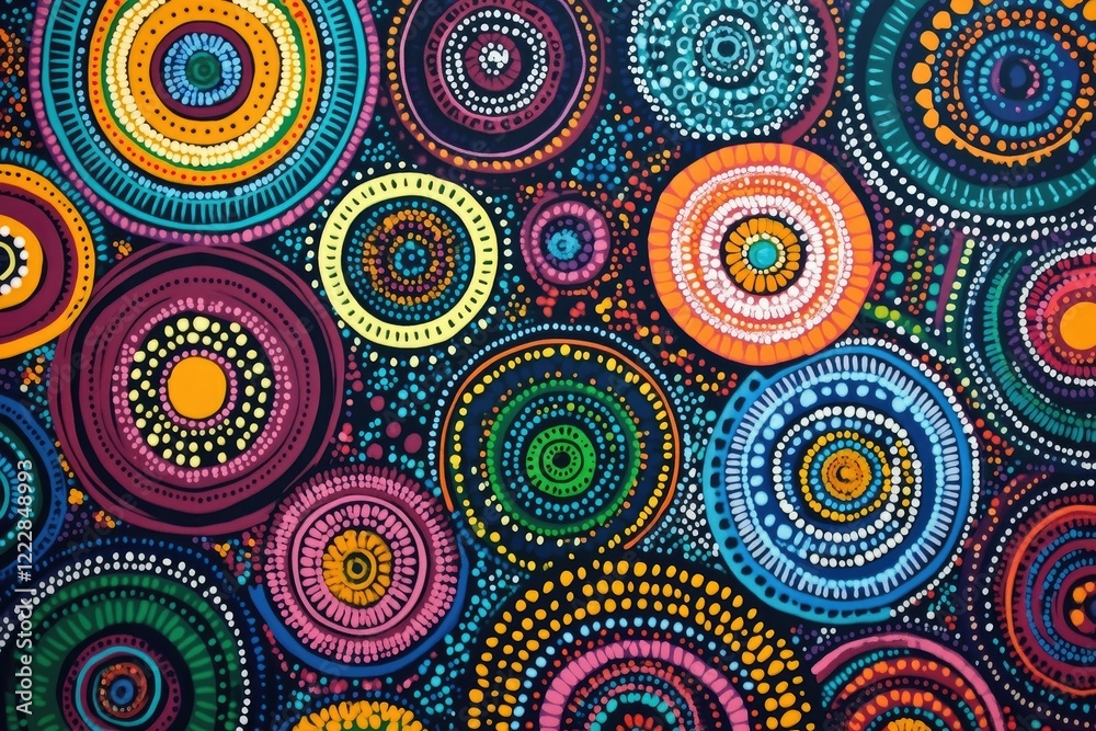 African wax print style pattern with circular and geometric designs in vibrant colors African wax print style pattern with circular and geometric designs in vibrant colors