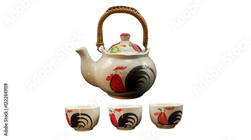 Beautifully handmade ceramic teacup with a rooster logo design.