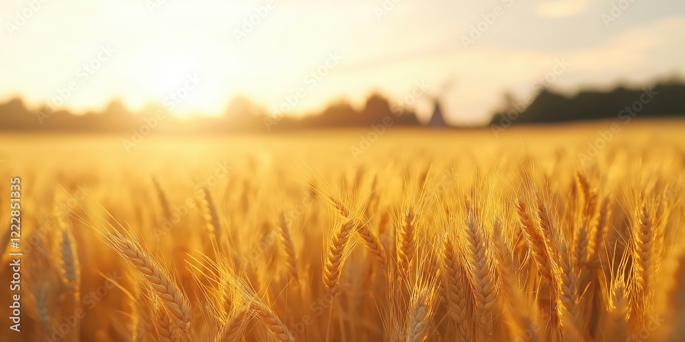 A golden barley field with the mature ears of barley glowing under the soft light of the setting sun A golden barley field with the mature ears of barley glowing under the soft light of the setting sun