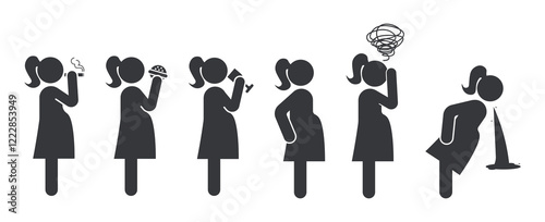 Bundle set pictogram icon for pregnant women, isolated on a white background, suitable for health or warning materials