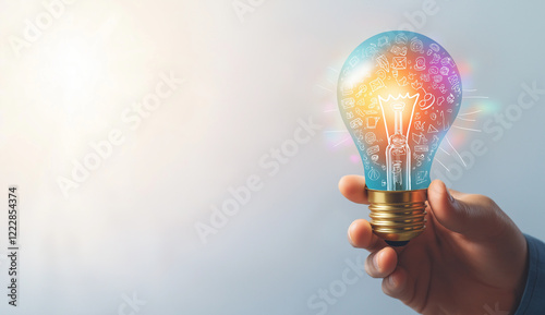 Creative light bulb with colorful doodles representing business ideas and innovation. image conveys inspiration and creativity in modern context
