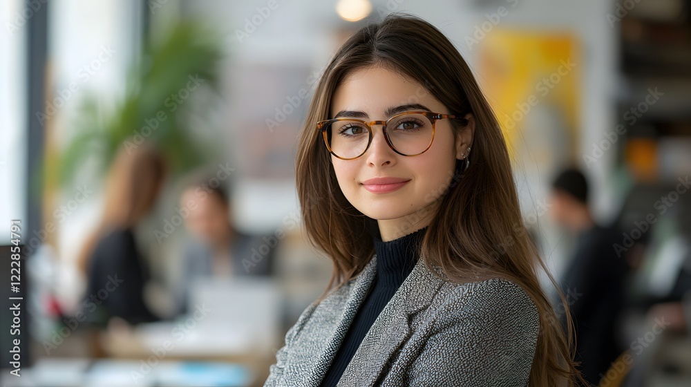 Obraz premium Confident Young Professional Woman in Modern Office Setting