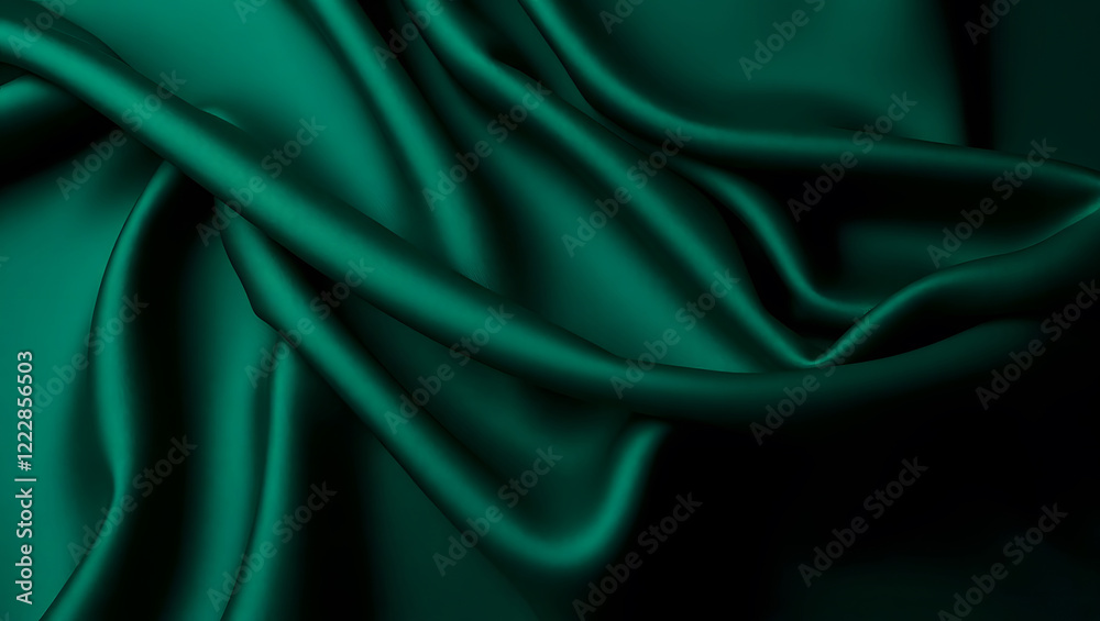Fototapeta premium Elegant Deep Green Silk Drapery with Velvet-Like Sheen and Smooth Texture