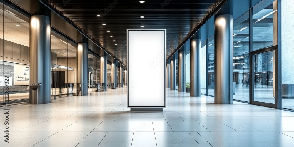 Fototapeta premium Empty Vertical Billboard Mockup in Modern Indoor Space with Bright Lighting and Sleek Architectural Design
