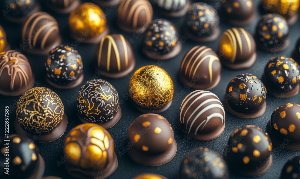 Fototapeta premium Luxurious chocolate truffles adorned with golden accents