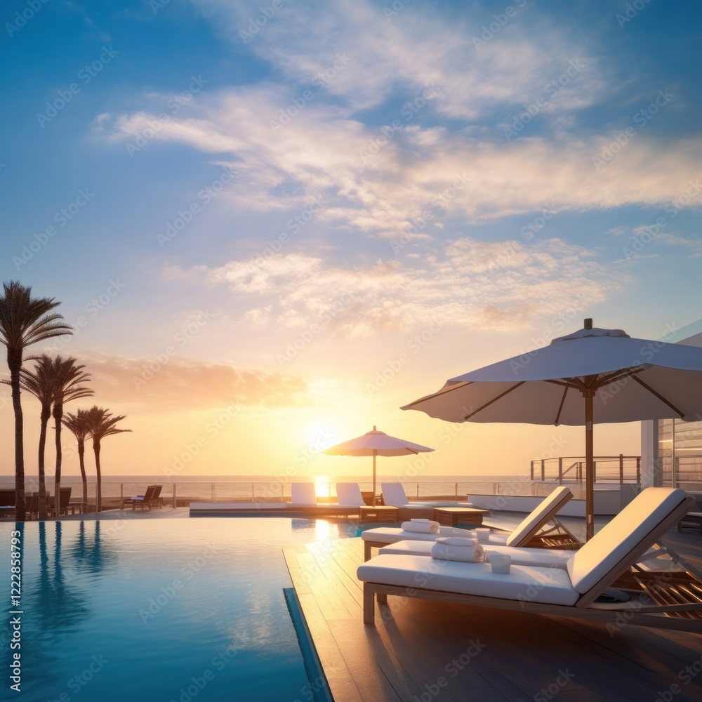 Fototapeta premium Beach hotel sea furniture outdoors.
