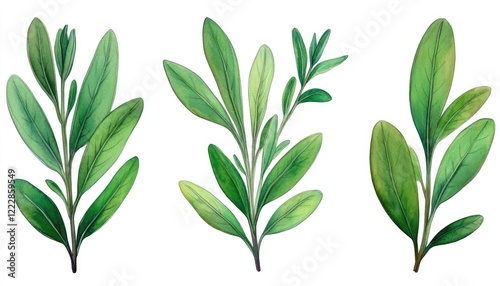 A collection of vibrant green leaves showcasing various shapes and sizes, ideal for botanical illustrations