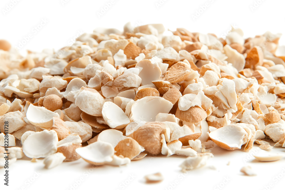 Pile of Crushed Eggshells on White Background Pile of Crushed Eggshells on White Background