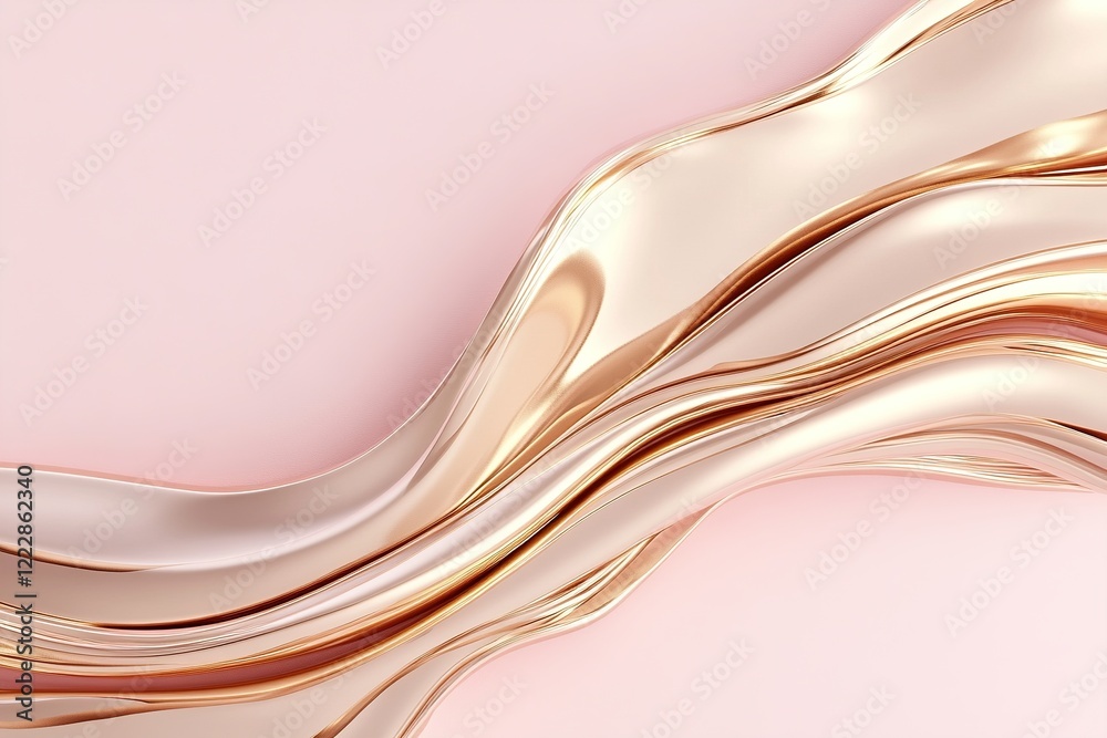 Obraz premium Smooth golden waves flow gently across a pastel pink gradient backdrop, creating a modern and luxurious design. This ultra-HD visual allows for creative text integration