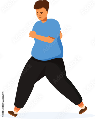 Sad overweight man walking alone and feeling insecure about his body, concept of body shaming, insecurities, and low self esteem