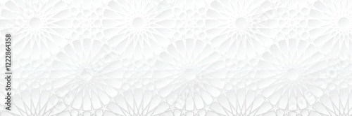 Vector oriental background. White islamic volumetric pattern with shadow.