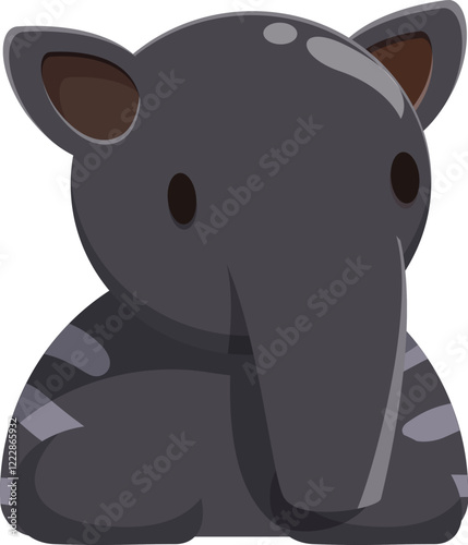 Adorable cartoon tapir sitting peacefully, showcasing its unique long nose and striped markings