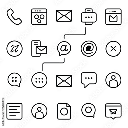 Contact thin line icons set. Basic contact icon. Vector photo