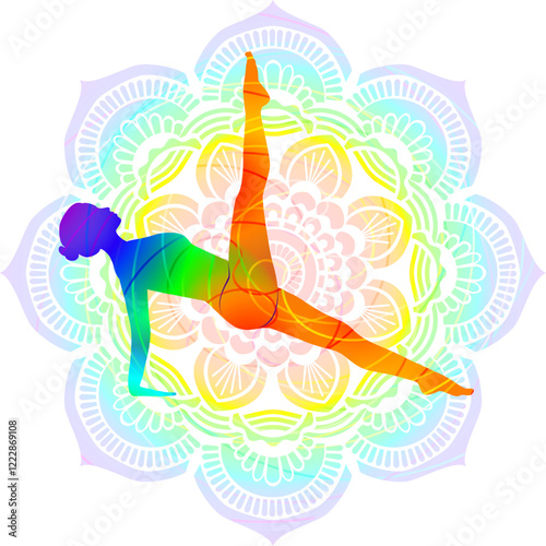 Colorful silhouette of woman practicing Eka Pada Purvottanasana yoga pose. One Legged Upward Plank pose. Isolated vector illustration