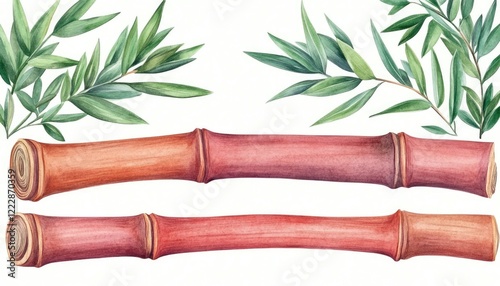 Colorful bamboo stalks surrounded by green leaves, showcasing natural beauty and botanical elements