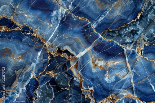 Image of Navy blue agate marble pattern with golden veins. Texture for background usage